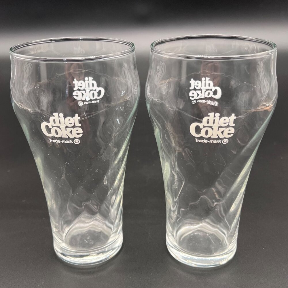 Diet Coke Logo Glasses 6" Tall Tumbler Clear Drinkware Collectible Set Of 2
